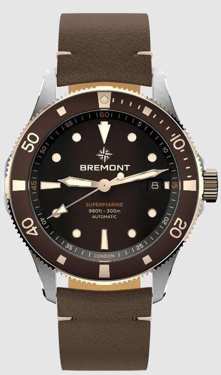 Best Bremont Supermarine 300m Date brown Dial leather Strap Replica Watch